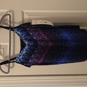 TRIMSHAPER BRAND WOMEN'S BLACK, BLUE & PURPLE BATHING SUIT TANKINI TOP SIZE 10